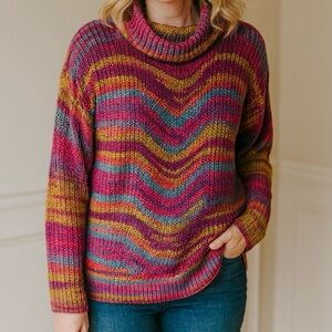 OVLA Women's Multicolor Striped Knit Cow Neck Sweater Size S